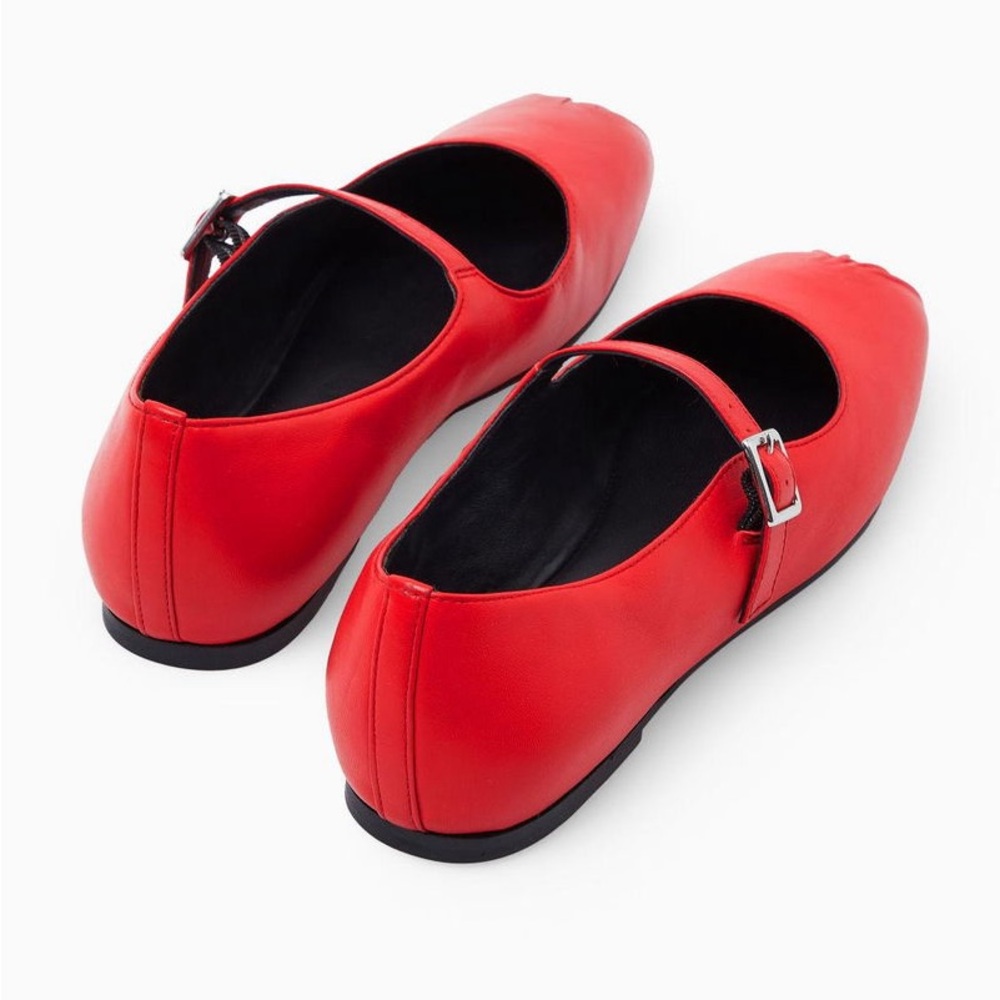 COS Pleated red Leather Mary-Jane ballet flat shoes - Picture 7 of 17